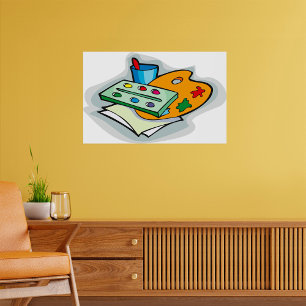 Art Supplies Watercolor Palette and Paintbrush Poster