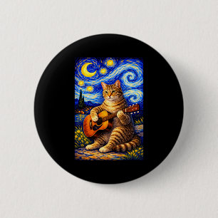 Art Tabby Cat Playing Guitar Whimsical 6 Cm Round Badge