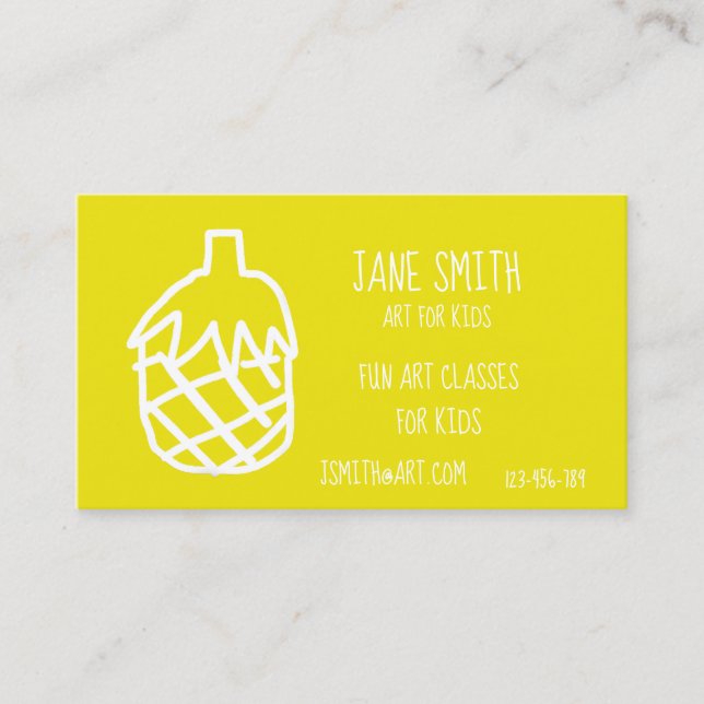 Art teacher Art for kids yellow pineapple Business Card (Front)