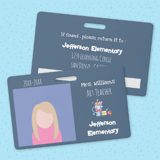 Art Teacher Blue Horizontal Photo ID Badge