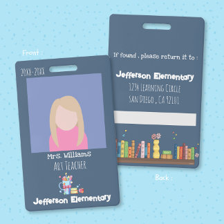 Art Teacher Blue Vertical Photo ID Badge