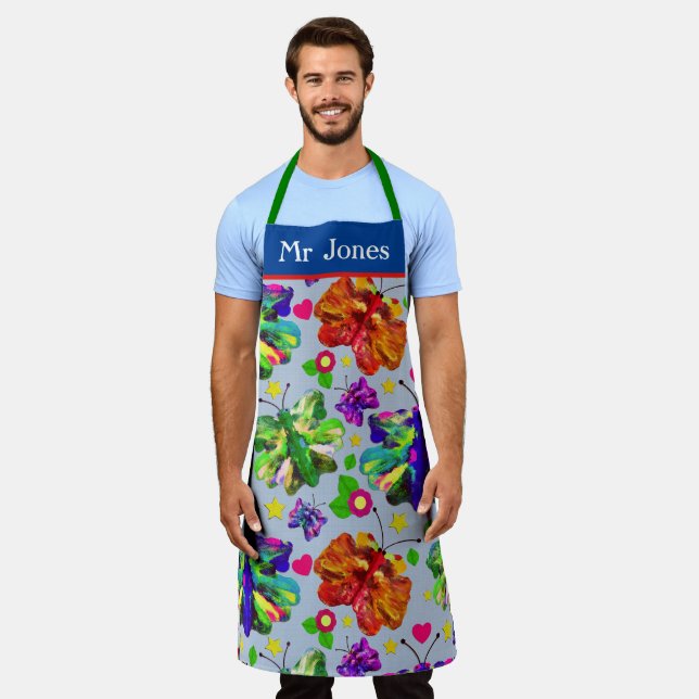 Art Teacher Butterfly blue creative elegance  Apron (Worn)