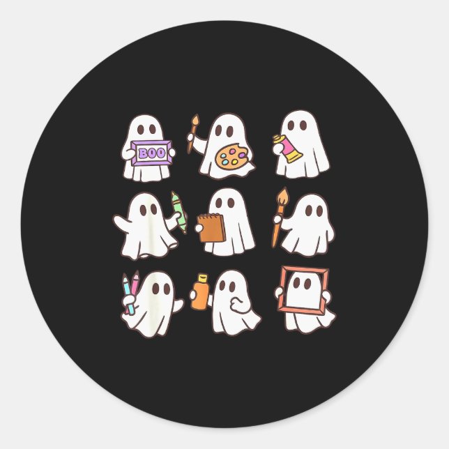 Art Teacher Ghost Halloween Artists Painter Teache Classic Round Sticker (Front)
