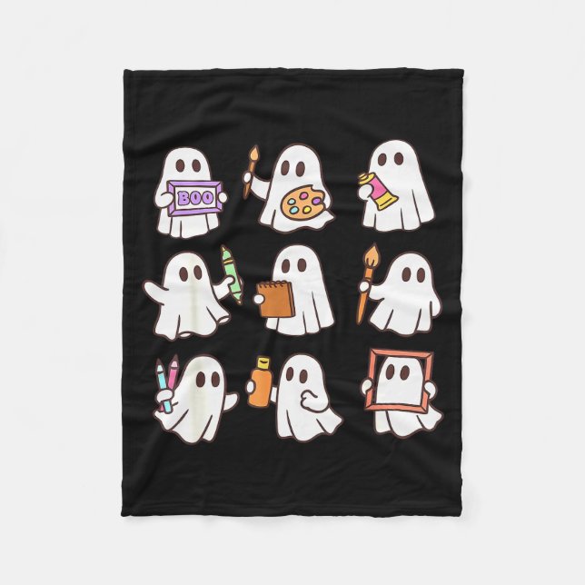 Art Teacher Ghost Halloween Artists Painter Teache Fleece Blanket (Front)