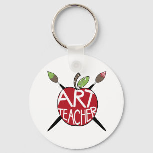 Art Teacher Painted Apple & Paint Brushes Key Ring