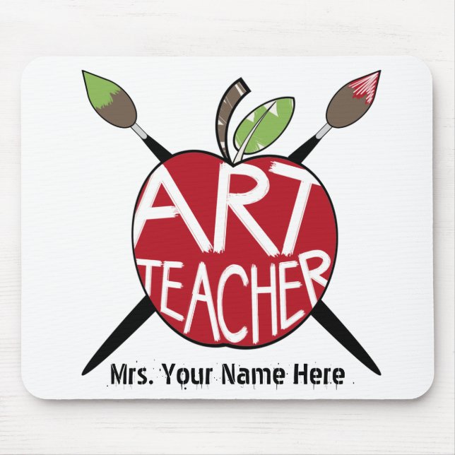 Art Teacher Painted Apple & Paint Brushes Mouse Mat (Front)