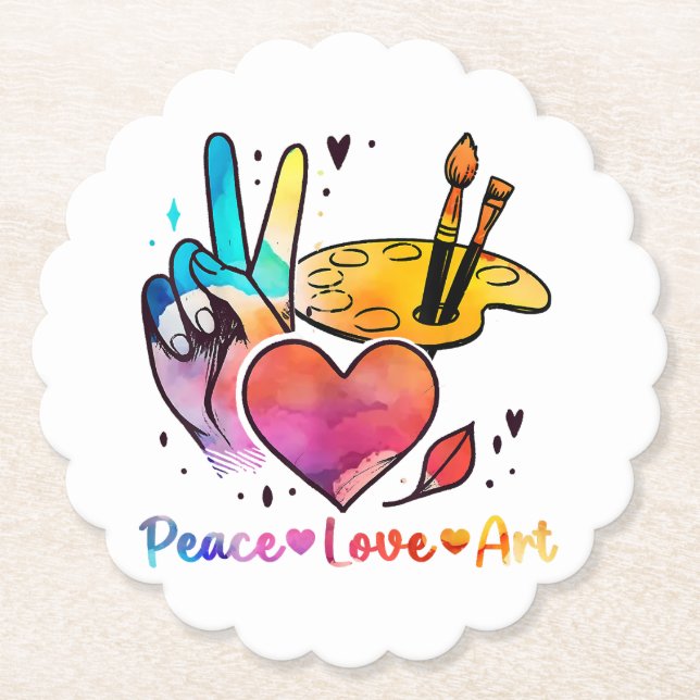 Art Teacher Peace Love Art For Artists And Painter Paper Coaster (Front)