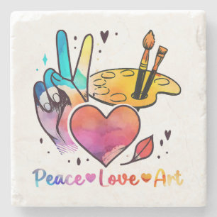 Art Teacher Peace Love Art For Artists And Painter Stone Coaster