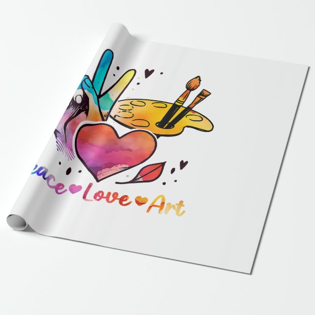 Art Teacher Peace Love Art For Artists And Painter Wrapping Paper (Unrolled)