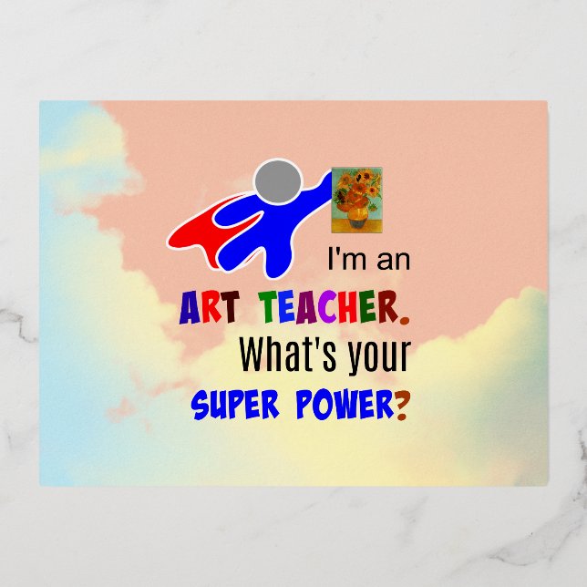 Art Teacher Superhero Foil Holiday Postcard (Front)