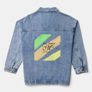 Art teacher yellow green watercolor stripes name denim jacket