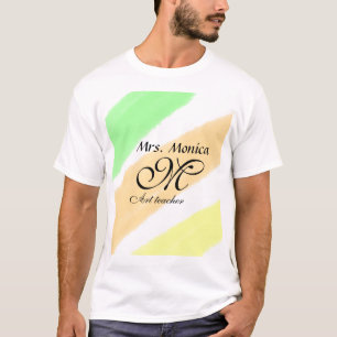 Art teacher yellow green watercolor stripes name T-Shirt