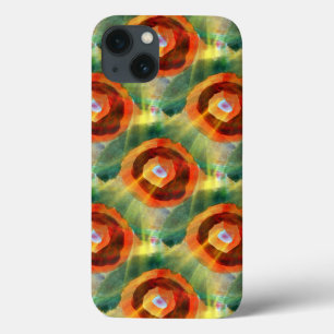art texture abstract water green, orange, circle iPhone 13 case