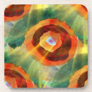art texture abstract water green, orange, circle coaster