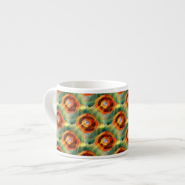 art texture abstract water green, orange, circle espresso cup (Front Left)
