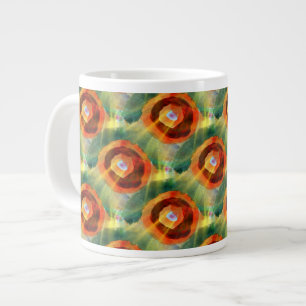art texture abstract water green, orange, circle large coffee mug