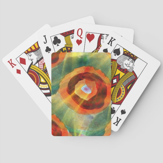 art texture abstract water green, orange, circle playing cards (Back)
