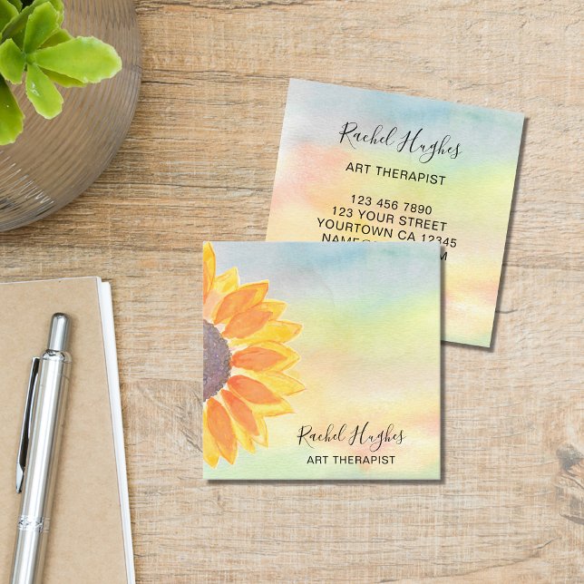 Art Therapist Watercolor Square Business Card (Creator Uploaded)