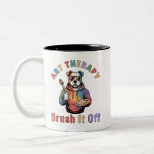 Art Therapy Brush It Off, Art Therapist Pitbull Two-Tone Coffee Mug
