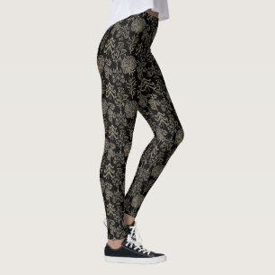 Art Tree Gold Holiday Christmas Black Leggings