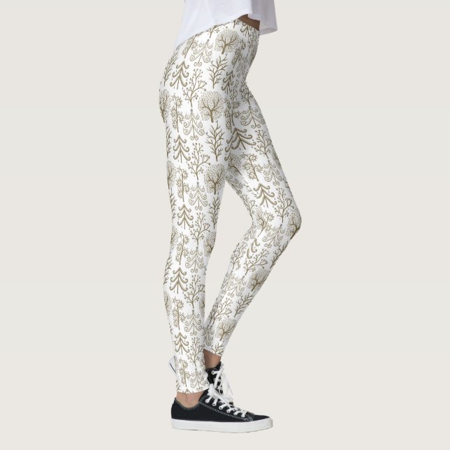 Art Tree Gold Holiday Christmas WHITE Leggings (Right)