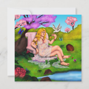 Art Venus and flying white dove in Garden Eden