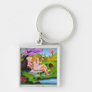 Art Venus and flying white dove in Garden Eden Key Ring