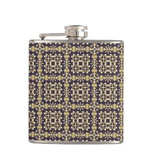 Art vintage damask pattern, golden hip flask