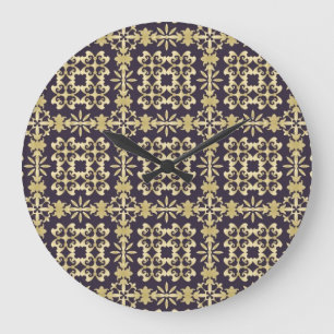 Art vintage damask pattern, golden large clock
