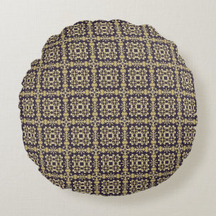Art vintage damask pattern, golden round cushion
