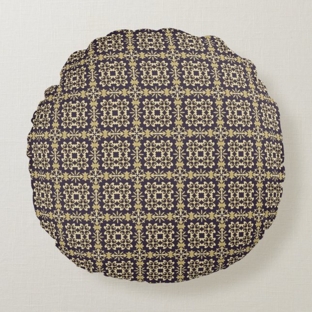 Art vintage damask pattern, golden round cushion (Front)