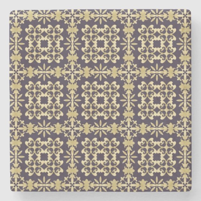 Art vintage damask pattern, golden stone coaster (Front)