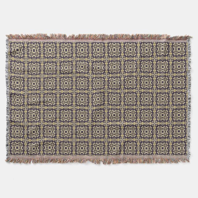 Art vintage damask pattern, golden throw blanket (Front)