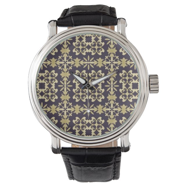 Art vintage damask pattern, golden watch (Front)