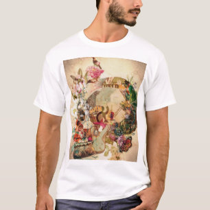 Art Vintage Sugar Skull Flowers T-Shirt