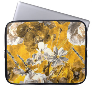 art vintage watercolor monochrome floral seamless laptop sleeve