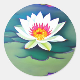 Art water lily in a pond classic round sticker