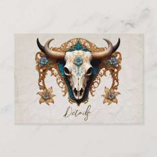 Art Watercolor Floral Cow Skull Wedding QR code Enclosure Card