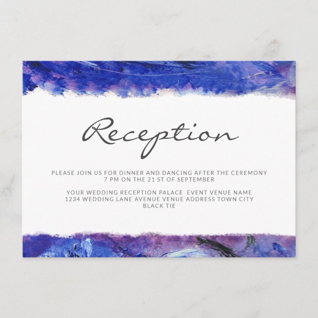 Art Wedding Reception Blue Enclosure Card (Front)
