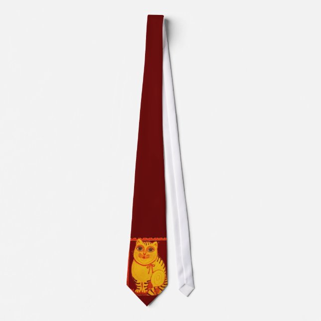 ArtByRae - Yellow Cat Burgundy Tie (Front)