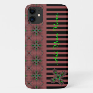 Artdeco Flowers in Retro Style , Add Your Name iPhone 11 Case
