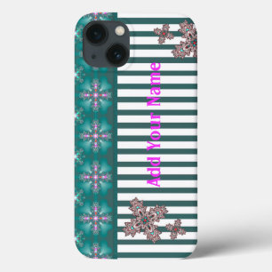 Artdeco Flowers in Retro Style , Add Your Name iPhone 13 Case