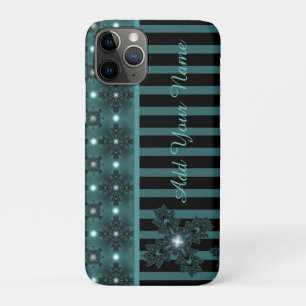 Artdeco Flowers in Retro Style , Add Your Name iPhone 11 Pro Case