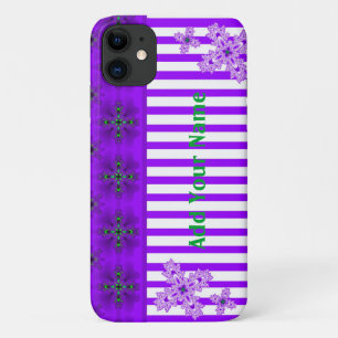 Artdeco Flowers in Retro Style , Add Your Name iPhone 11 Case