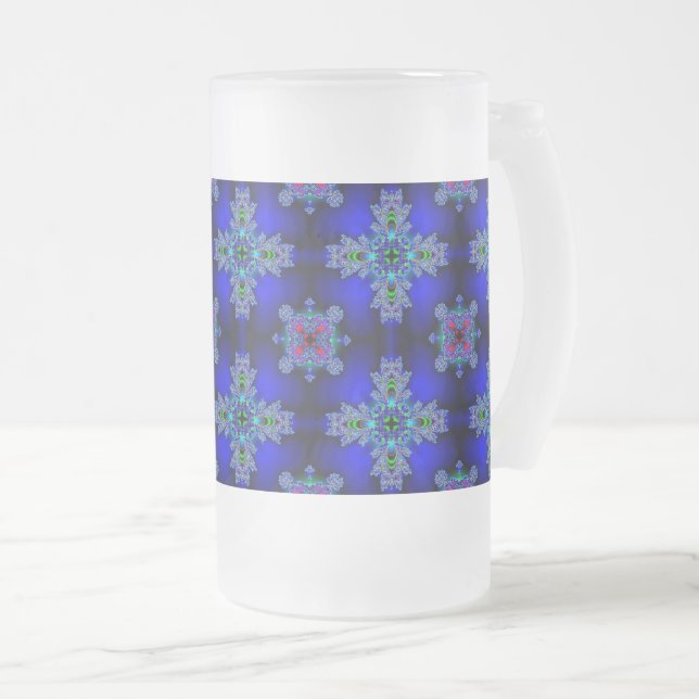 Artdeco Flowers in Retro Style Frosted Glass Beer Mug (Front Right)