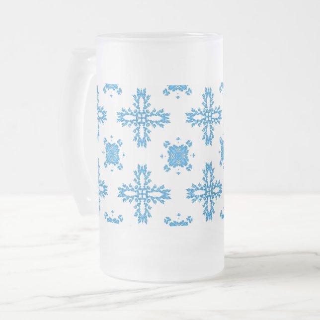 Artdeco Flowers in Retro Style Frosted Glass Beer Mug (Front Left)