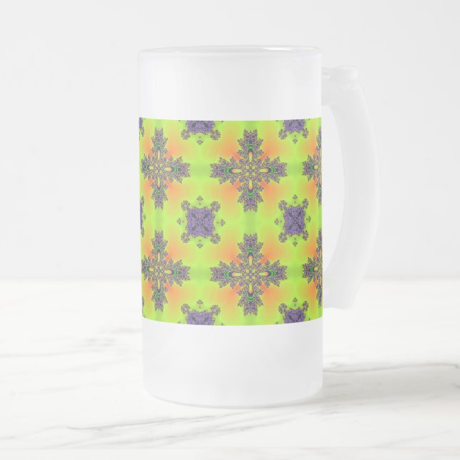 Artdeco Flowers in Retro Style Frosted Glass Beer Mug (Front Right)
