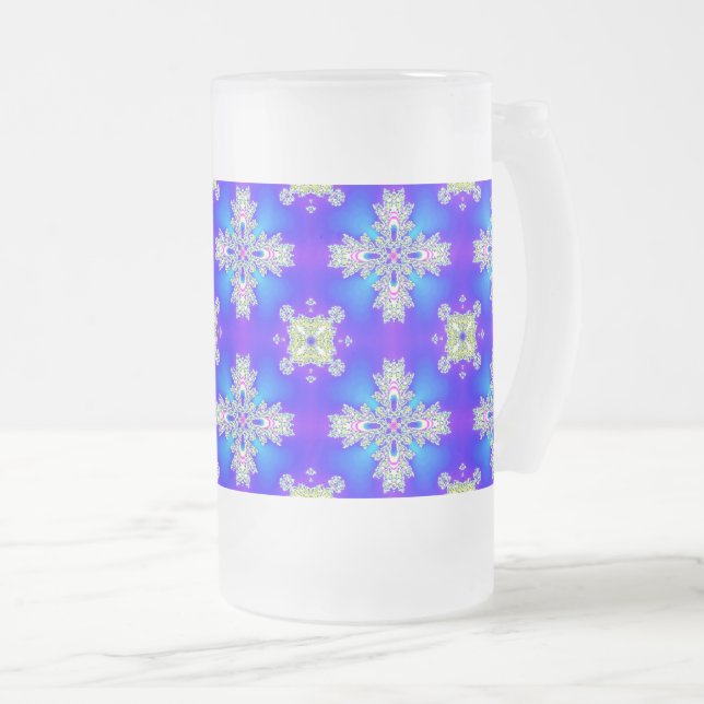Artdeco Flowers in Retro Style Frosted Glass Beer Mug (Front Right)