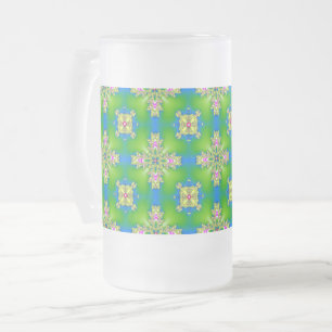 Artdeco Flowers in Retro Style Frosted Glass Beer Mug