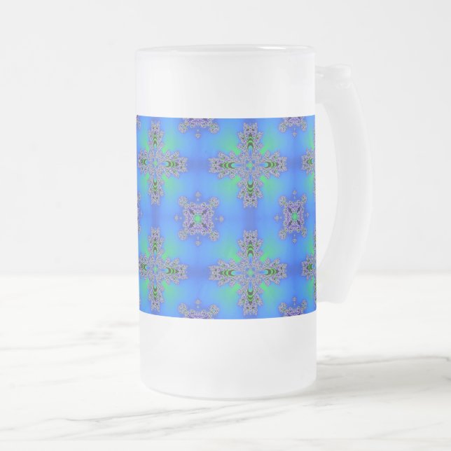 Artdeco Flowers in Retro Style Frosted Glass Beer Mug (Front Right)